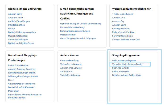 Amazon Family aufrufen