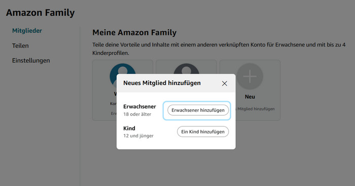 Erwachsener hinzufügen