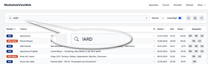 Mediathekviewweb ARD Filter