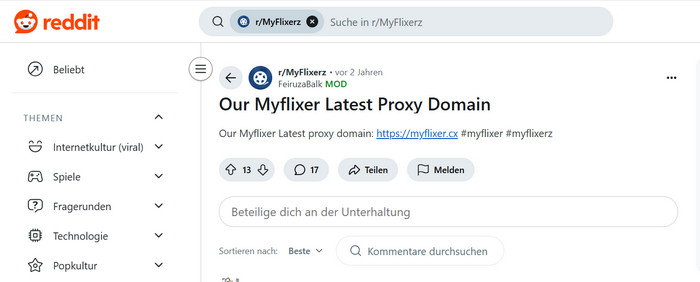 MyFlixer-Domainwechsel prüfen