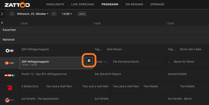 Weiße Aufnahme-Botton von Zattoo