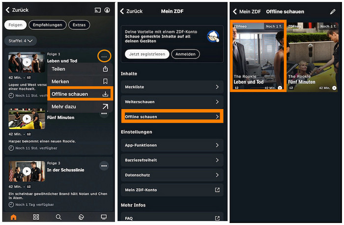 Offline schauen über die ZDF-App