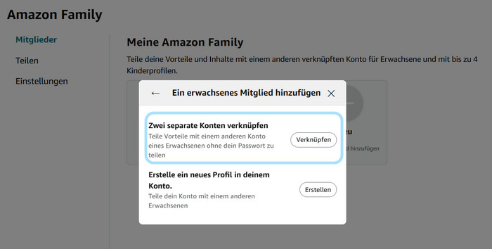 Zwei separate Konten verknüpfen